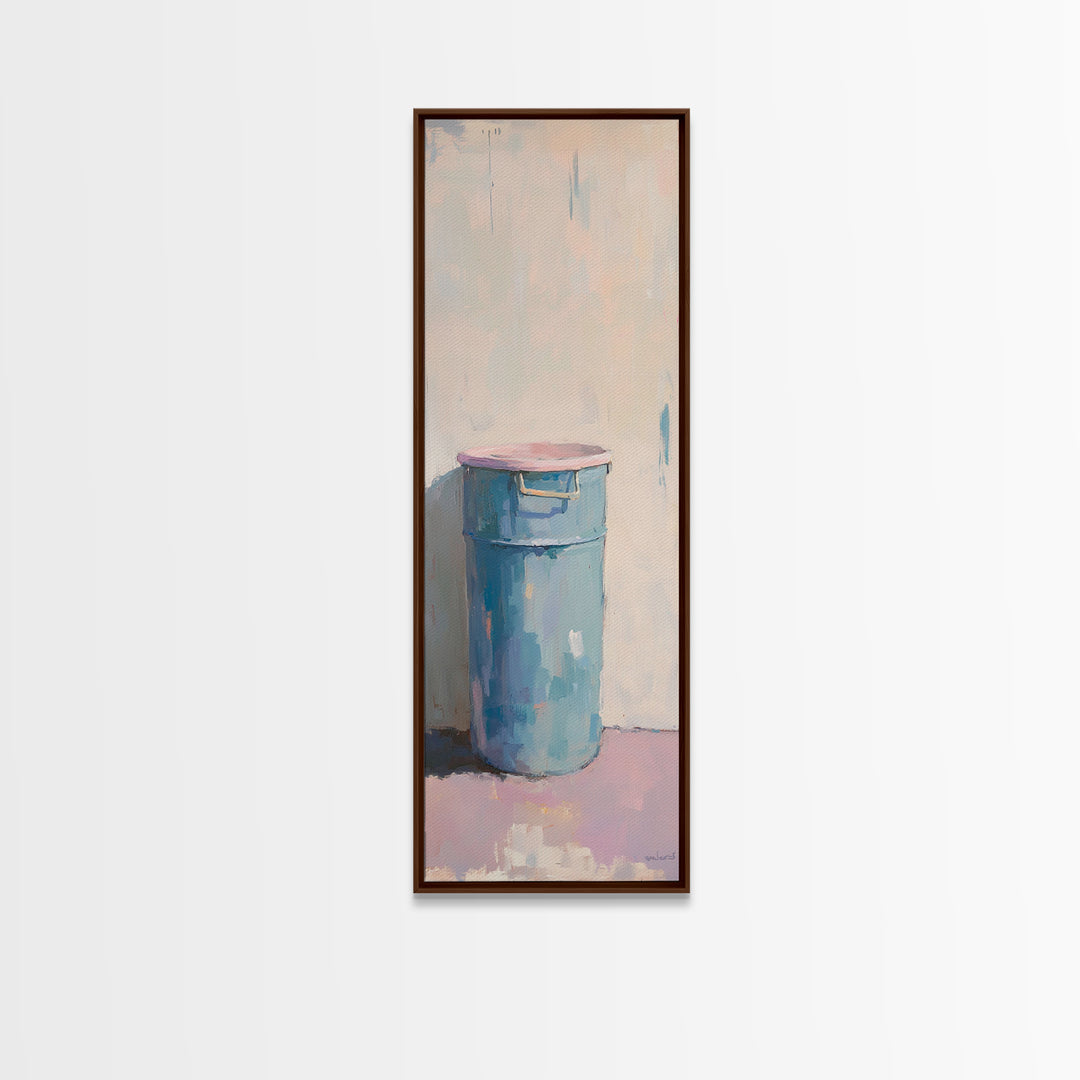 Minimal Blue Barrel Still Life Wall Art, Rustic Farmhouse Decor, Modern Canvas Print, Neutral Kitchen Art, Contemporary Painting