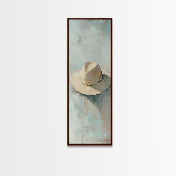 Cream Cowboy Hat Still Life Wall Art, Western Decor, Rustic Canvas Print, Neutral Bedroom Art, Modern Farmhouse Wall Decor