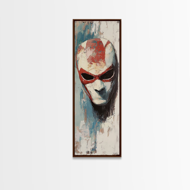 Red And White Alien Mask Portrait Wall Art, Dark Surreal Canvas Print, Sci Fi Gothic Decor, Gaming Room Art, Gift For Him