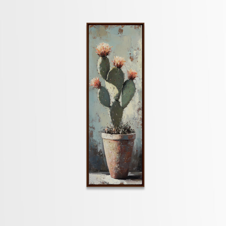 Blooming Prickly Pear Cactus In Clay Pot Wall Art, Southwestern Desert Decor, Botanical Canvas Print, Rustic Home Decor Art