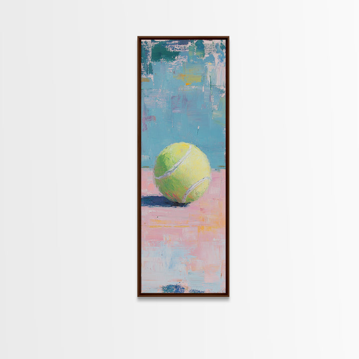 Yellow Tennis Ball On Pastel Court Wall Art, Sports Canvas Print, Game Room Decor, Boys Room Art, Modern Tennis Lover Gift