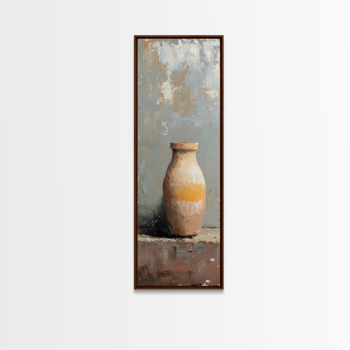 Rustic Ceramic Vase Still Life Framed Canvas Print, Minimalist Neutral Wall Art, Wabi Sabi Decor, Farmhouse Home Decor, Fine Art