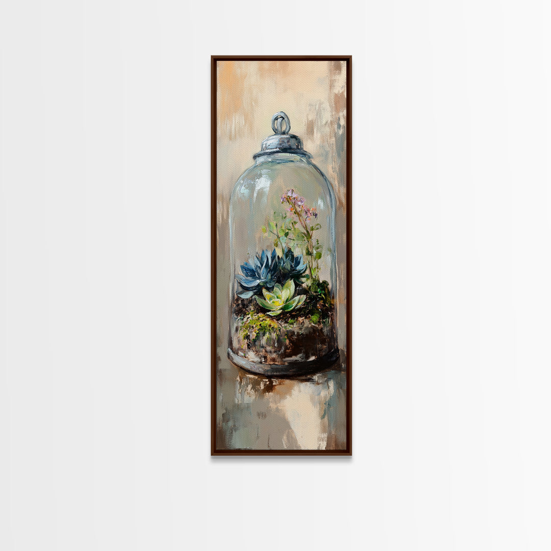 Glass Cloche Terrarium With Succulents Canvas Print, Botanical Wall Art, Green Home Decor, Nature Inspired Gift For Her, Living Room Decor