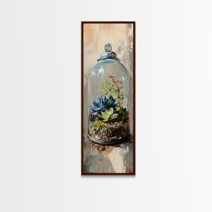 Glass Cloche Terrarium With Succulents Canvas Print, Botanical Wall Art, Green Home Decor, Nature Inspired Gift For Her, Living Room Decor