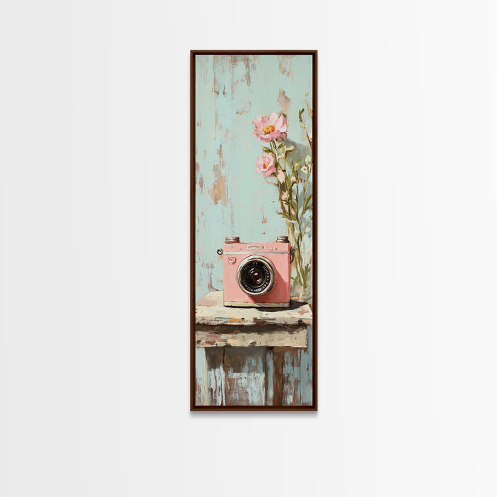 Pink Camera With Flowers Canvas Print, Whimsical Floral Wall Art, Girly Room Decor, Cute Photography Lover Gift And Bedroom Wall Decor
