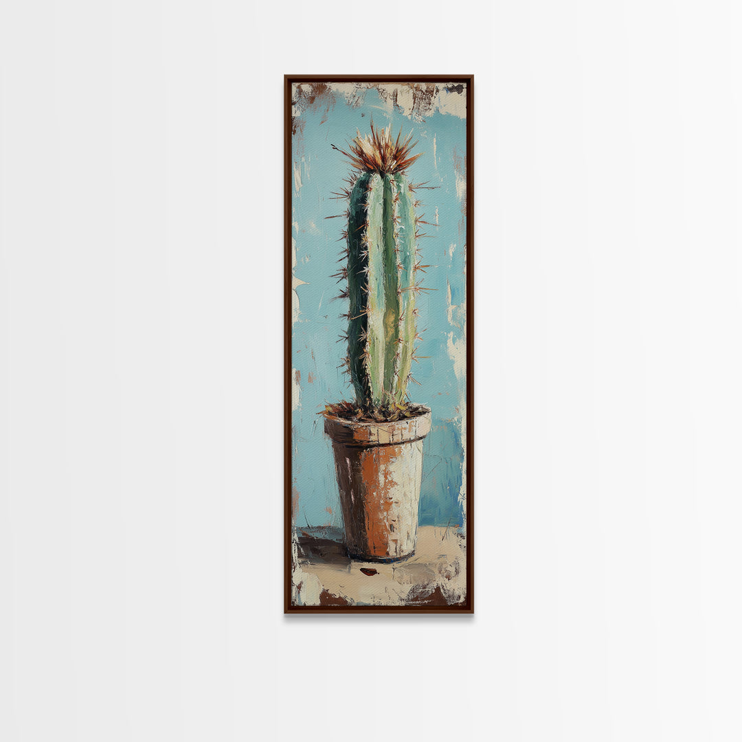 Tall Cactus In Terracotta Pot Wall Art, Desert Botanical Canvas Print, Southwestern Decor, Rustic Living Room Wall Decor