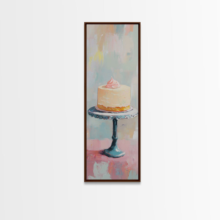Pastel Cake On Pedestal Stand Canvas Print, Bakery Wall Art, Pink Kitchen Decor, Birthday Gift, Sweet Dessert Art Print Decor