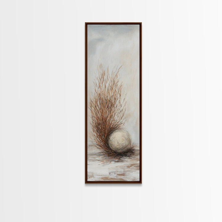Dried Grass And Stone Sphere Wall Art, Neutral Minimalist Canvas Print, Wabi Sabi Rustic Nature Calming Decor For Living Room