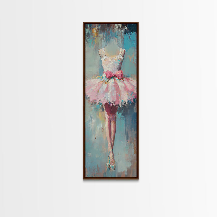 Pink Ballerina Tutu Dress Wall Art, Feminine Ballet Canvas Print, Whimsical Girls Room Decor Dance Studio Gift For Her Nursery
