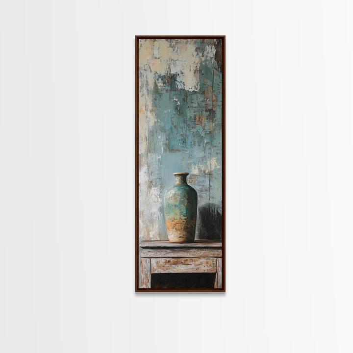 Turquoise Vase Textured Still Life Canvas Print, Rustic Wall Art, Neutral Home Decor, Modern Farmhouse Living Room Decor