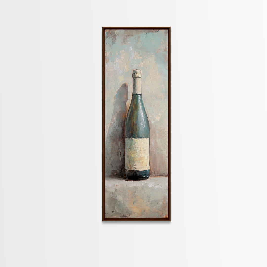 Green Wine Bottle Still Life Canvas Print, Kitchen Wall Art, Wine Decor, Bar Cart Print, Rustic Home Decor, Housewarming Gift