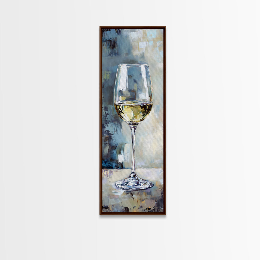 White Wine Glass Still Life Framed Canvas Print, Bar Art, Kitchen Wall Art, Wine Lover Gift, Elegant Dining Room Decor, Home Decor