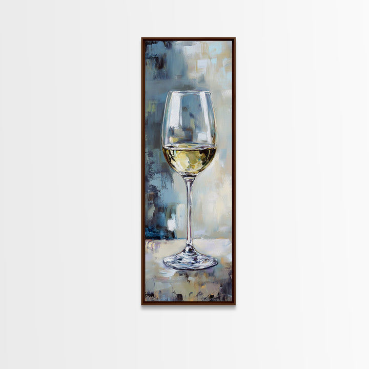 White Wine Glass Still Life Framed Canvas Print, Bar Art, Kitchen Wall Art, Wine Lover Gift, Elegant Dining Room Decor, Home Decor