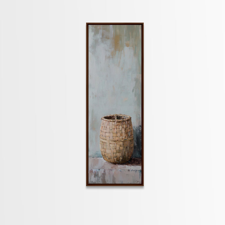 Woven Basket Minimal Still Life Wall Art, Neutral Wabi Sabi Decor, Rustic Farmhouse Canvas Print, Organic Modern Home Decor