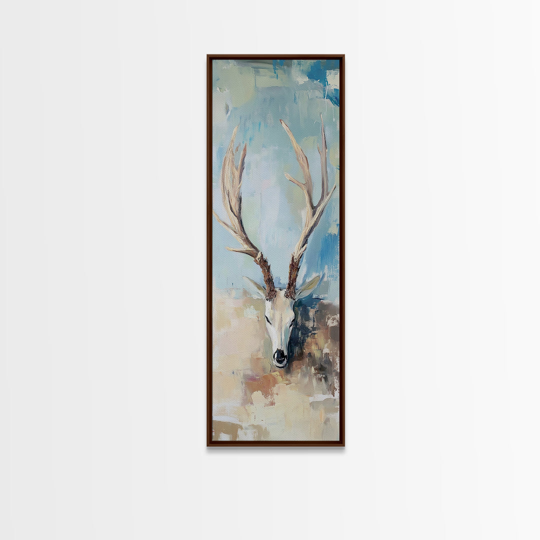 Deer Skull With Antlers Wall Art, Rustic Western Framed Canvas Print For Cabin Decor, Nature Wall Decor, Gift For Him, Man Cave Decor