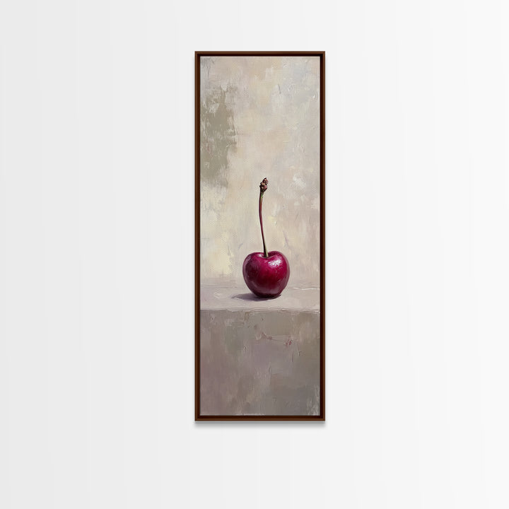 Single Red Cherry Minimal Still Life Wall Art, Modern Kitchen Decor, Fruit Art Print, Minimalist Framed Canvas Print Gift