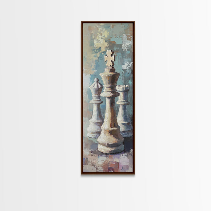 Abstract Chess King And Pawns Wall Art, Modern Game Room Decor, Masculine Office Framed Canvas Print Living Room Gift For Him