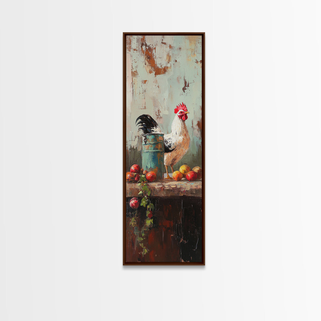 White Rooster And Tomato Still Life Wall Art, Rustic Farmhouse Kitchen Decor, Country Canvas Print Housewarming Gift, Home Decor
