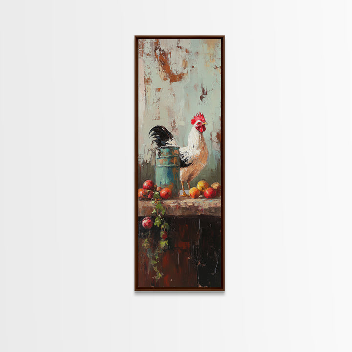 White Rooster And Tomato Still Life Wall Art, Rustic Farmhouse Kitchen Decor, Country Canvas Print Housewarming Gift, Home Decor