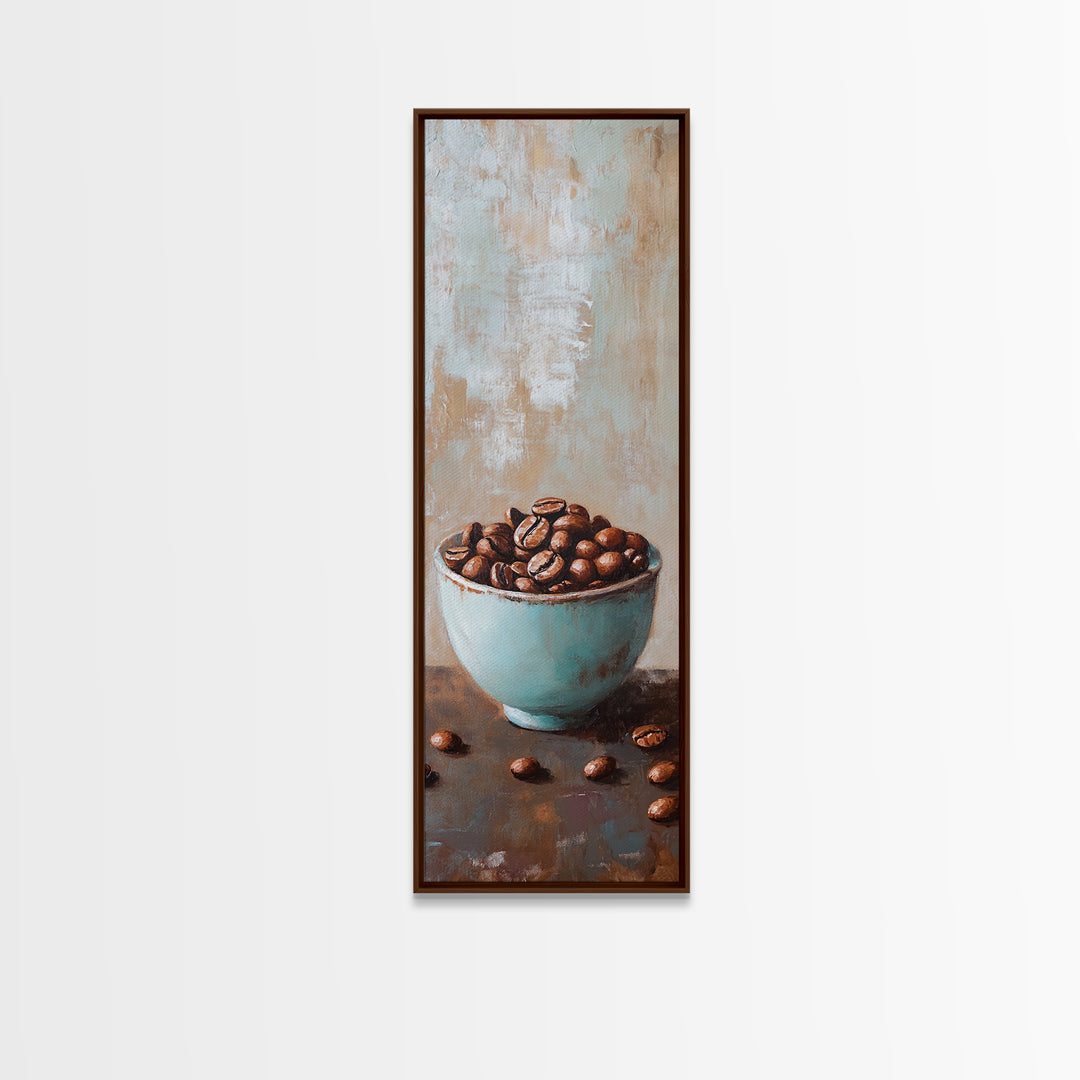 Coffee Beans In Blue Bowl Wall Art, Coffee Shop Kitchen Decor, Rustic Cafe Canvas Print, Gift For Coffee Lover Home Decor