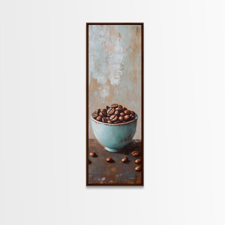 Coffee Beans In Blue Bowl Wall Art, Coffee Shop Kitchen Decor, Rustic Cafe Canvas Print, Gift For Coffee Lover Home Decor