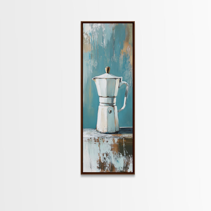 White Moka Pot Still Life Wall Art, Rustic Kitchen Decor, Coffee Bar Art Print, Farmhouse Canvas, Housewarming Gift For Coffee Lover