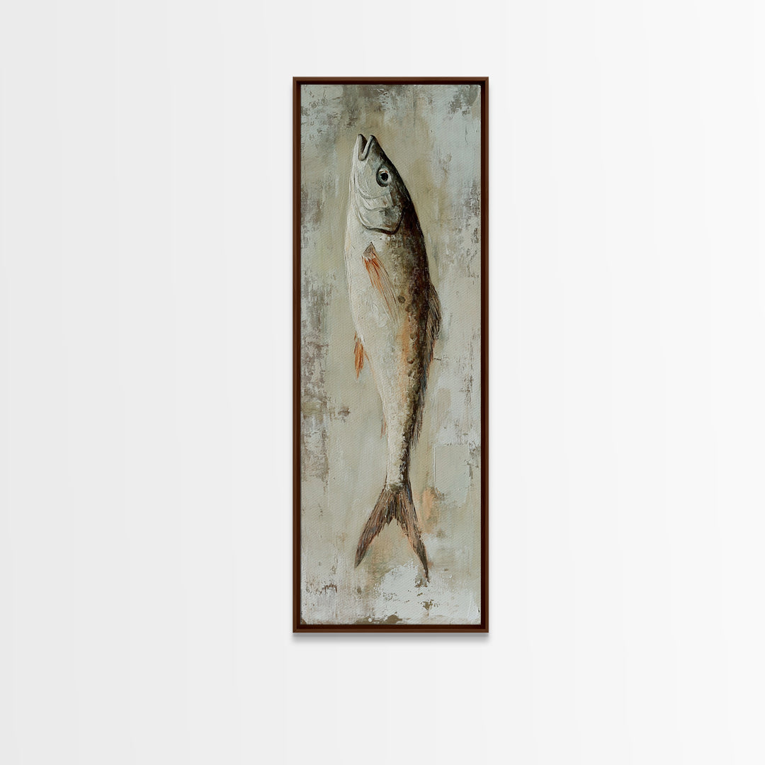 Silver Fish Still Life Wall Art, Nautical Kitchen Decor, Coastal Seafood Art Print, Rustic Ocean Canvas Print, Beach House Gift