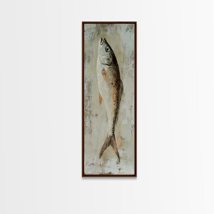 Silver Fish Still Life Wall Art, Nautical Kitchen Decor, Coastal Seafood Art Print, Rustic Ocean Canvas Print, Beach House Gift