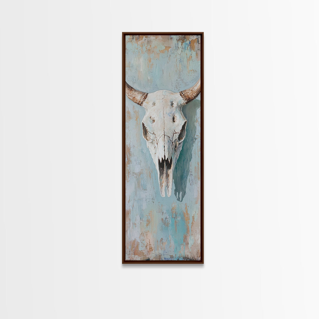 Longhorn Bull Skull Framed Canvas Print, Western Wall Art, Rustic Ranch Decor, Southwestern Farmhouse Home Decor, Gift For Him