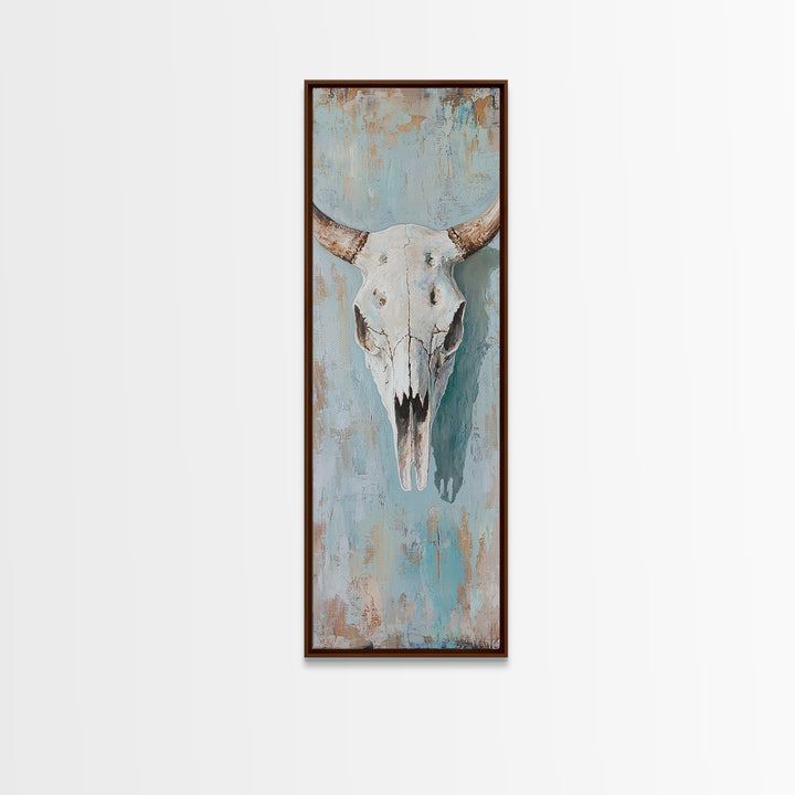 Longhorn Bull Skull Framed Canvas Print, Western Wall Art, Rustic Ranch Decor, Southwestern Farmhouse Home Decor, Gift For Him