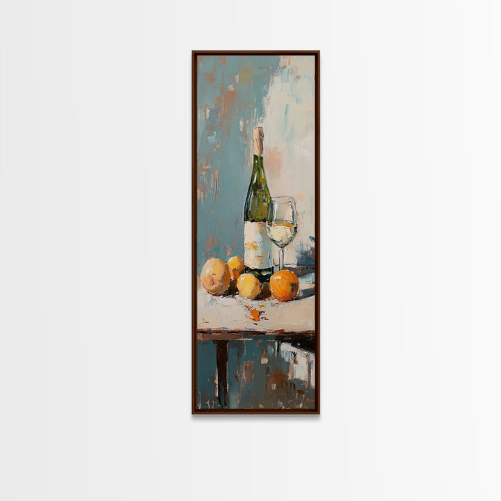 Wine Bottle Glass And Oranges Canvas Print, Kitchen Wall Art, Dining Room Decor, Still Life Painting, Housewarming Gift, Modern Home Decor
