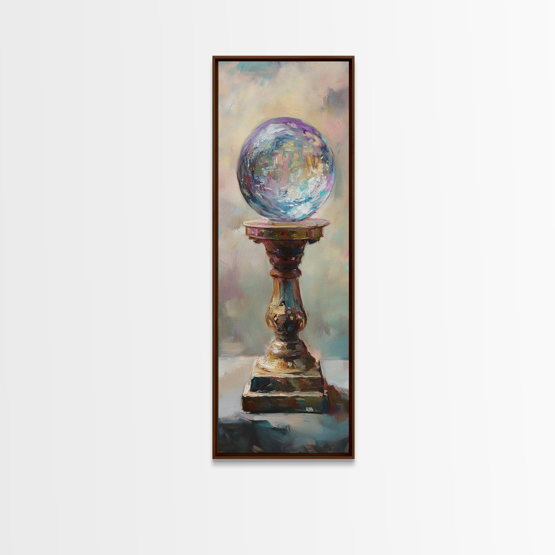 Mystic Crystal Ball On Pedestal Canvas Print, Celestial Wall Decor, Fantasy Art Print, Witchy Decor, Gift For Her, Boho Home Decor