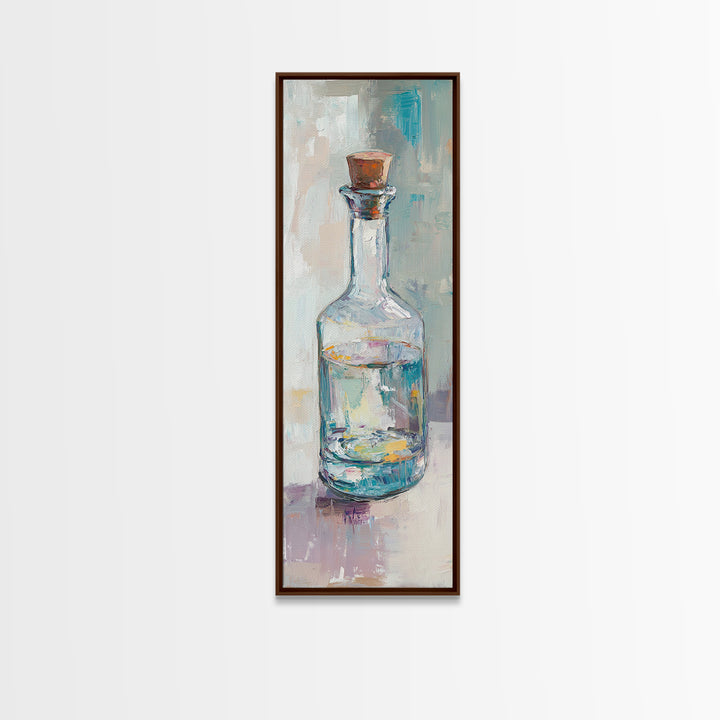 Clear Glass Bottle Still Life Framed Canvas Print, Minimalist Wall Art, Kitchen Decor, Neutral Home Decor, Fine Art Print