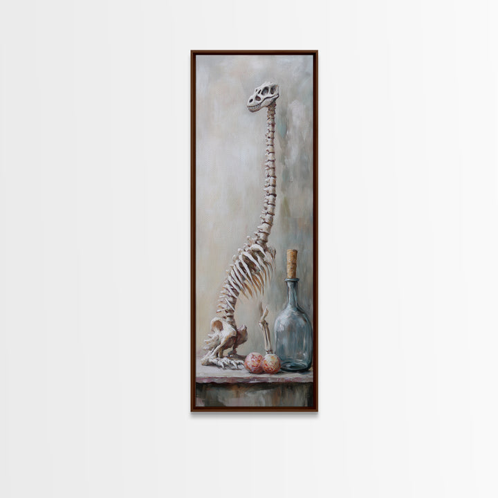 Dinosaur Skeleton Curiosity Still Life Canvas Print, Dark Academia Wall Art, Oddities Decor, Gothic Wall Decor, Museum Print