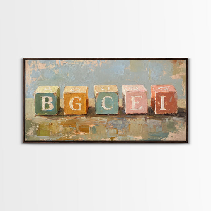 Pastel Alphabet Baby Blocks Wall Art, Nursery Canvas Print, Playroom Decor, Baby Shower Gift, Kids Room Wall Decor, Neutral Home Decor