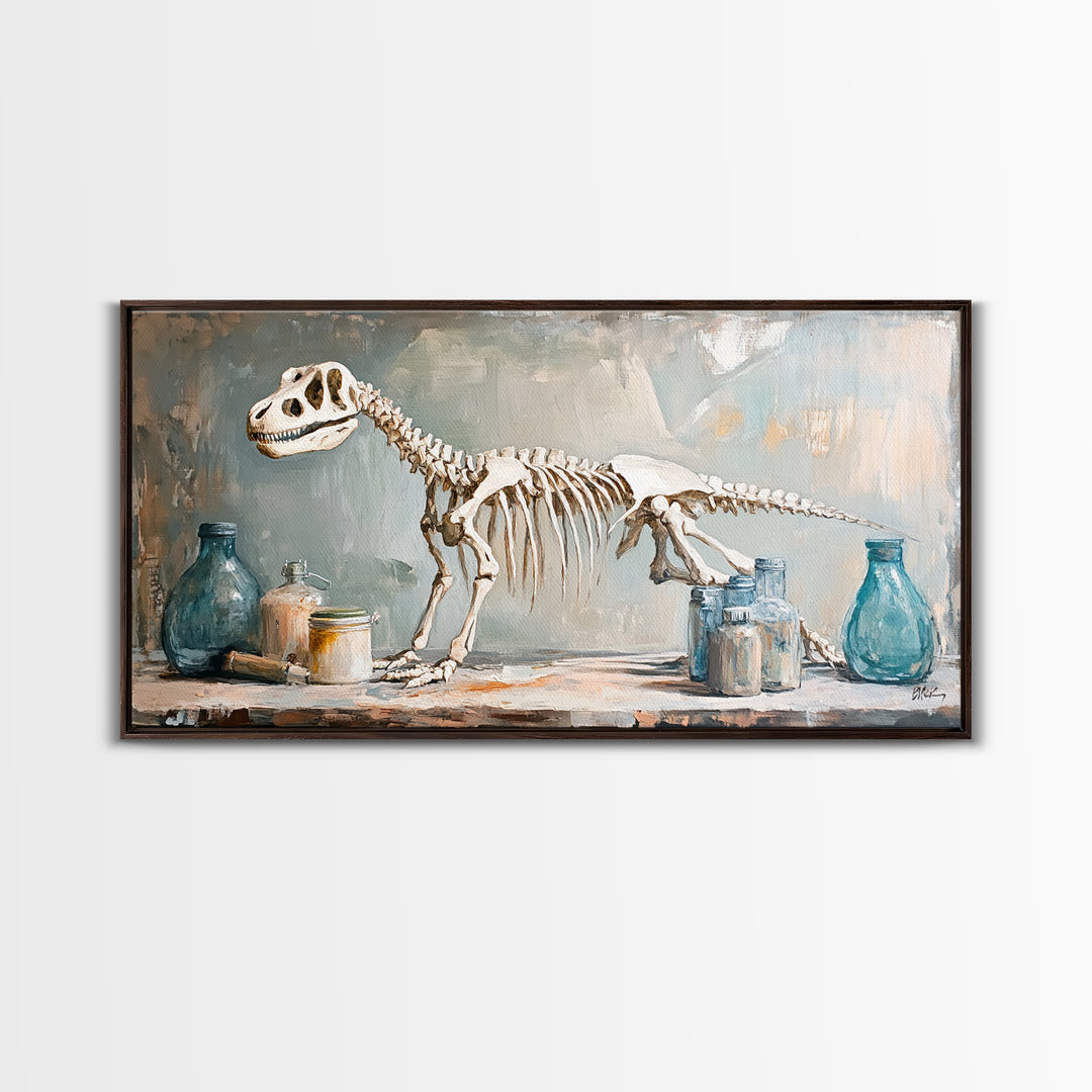 Dinosaur Skeleton Still Life Wall Art, Paleontology Canvas Print, Science Office Decor, Boys Room Decor, Unique Gift, Nursery Wall Art