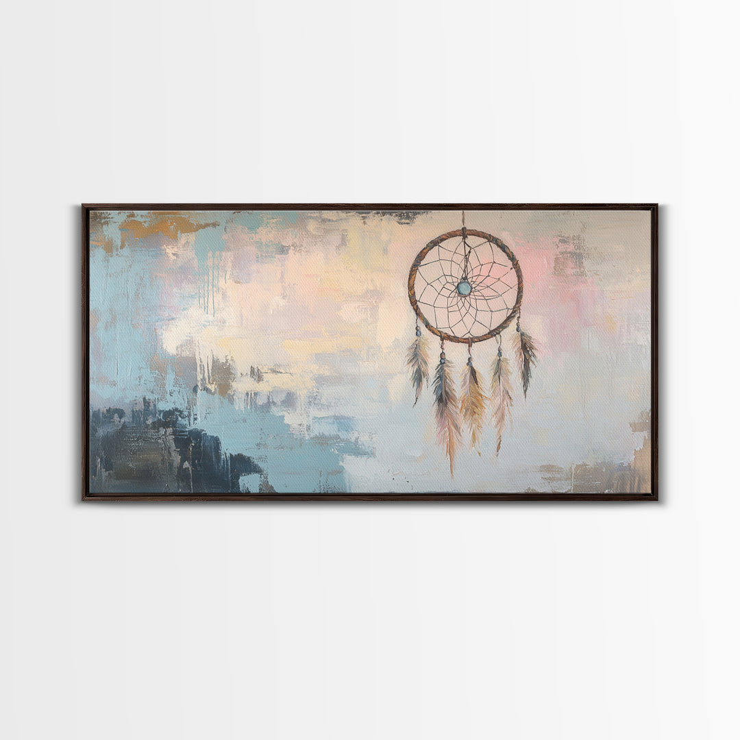 Boho Dreamcatcher Feathers Wall Art, Southwestern Canvas Print, Neutral Bedroom Decor, Spiritual Gift, Rustic Home Decor