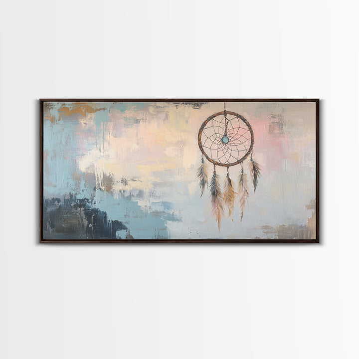 Boho Dreamcatcher Feathers Wall Art, Southwestern Canvas Print, Neutral Bedroom Decor, Spiritual Gift, Rustic Home Decor