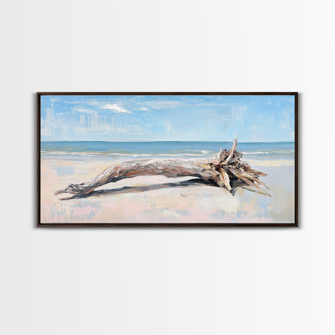 Weathered Driftwood On Beach Wall Art, Coastal Canvas Print, Ocean Landscape Art, Beach House Decor, Seaside Wall Decor Print