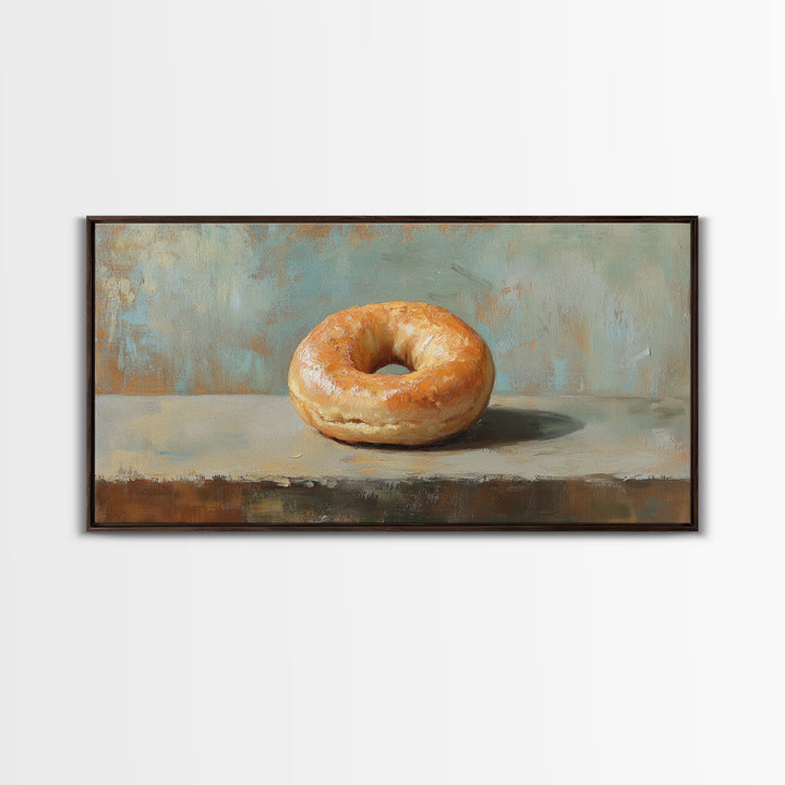 Glazed Bagel Still Life Canvas Print, Bakery Cafe Wall Art, Cute Kitchen Decor, Food Lover Gift, Rustic Dining Room Print