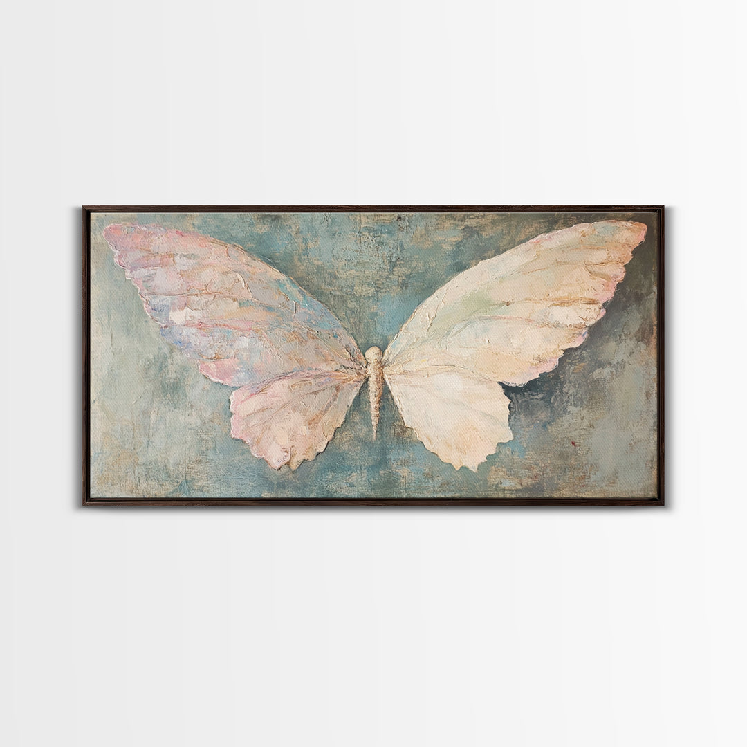 Soft White Butterfly Wings Wall Art, Whimsical Canvas Print, Feminine Nursery Decor, Nature Inspired Gift, Pastel Wall Decor