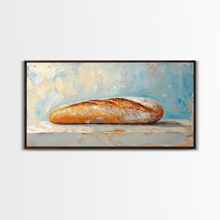 Crusty Baguette Bread Still Life Canvas Print, Kitchen Wall Art, French Bakery Decor, Rustic Farmhouse Home Decor, Foodie Gift