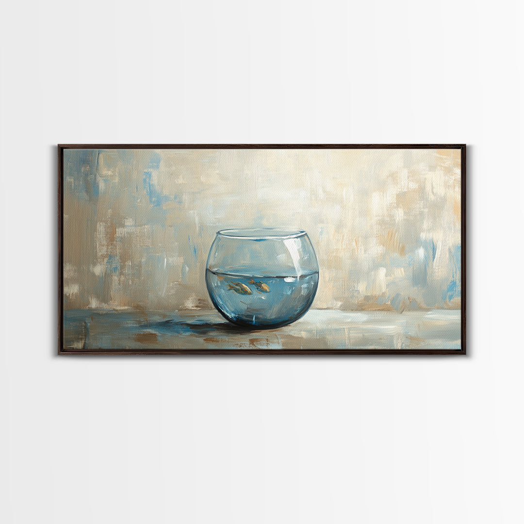 Goldfish Bowl Still Life Canvas Print, Coastal Wall Art, Ocean Animal Art, Neutral Home Decor, Bathroom Wall Decor Gift Idea