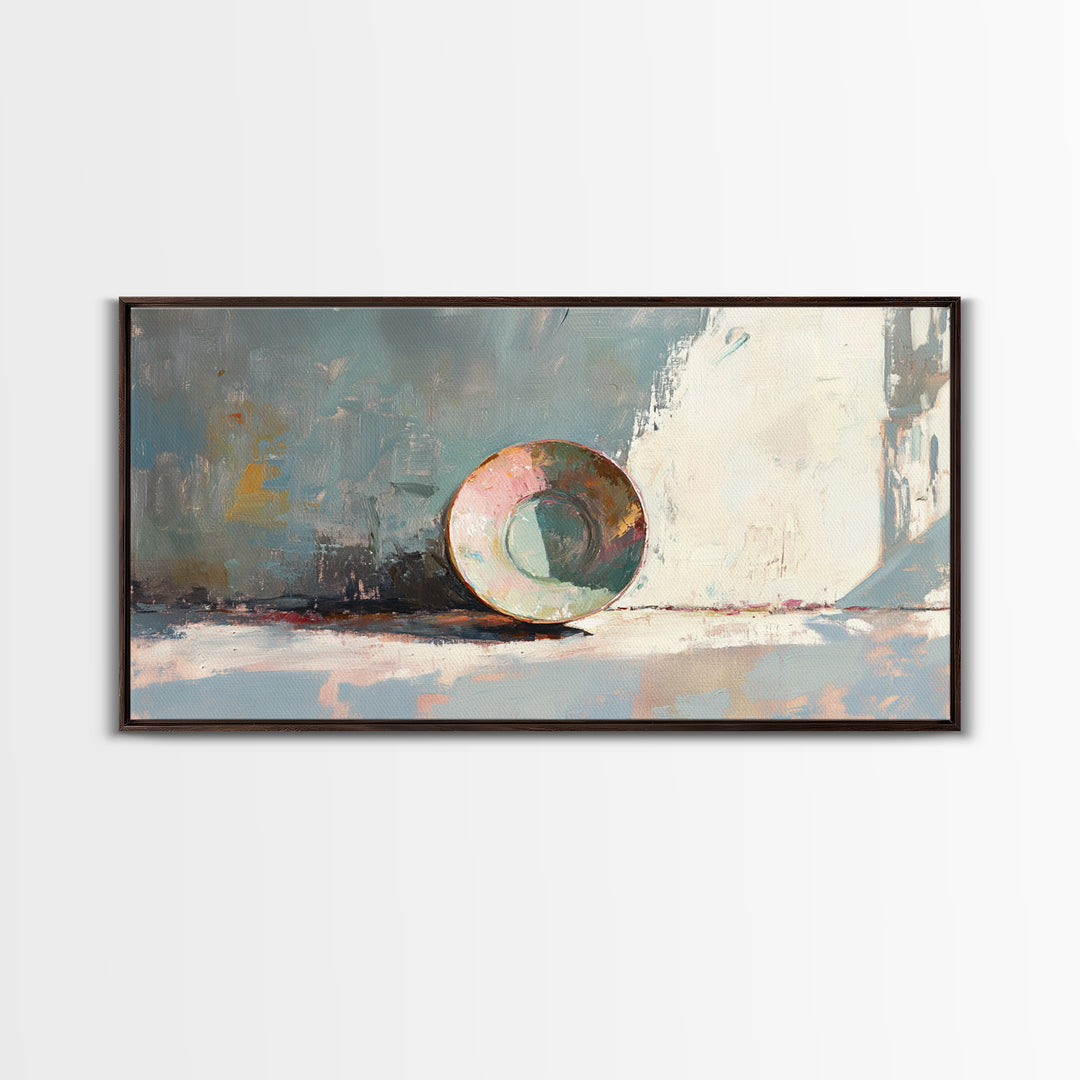 Sunlit Ceramic Bowl Still Life In Soft Blue, Canvas Print, Minimalist Wall Art, Modern Kitchen Decor, Neutral Home Decor