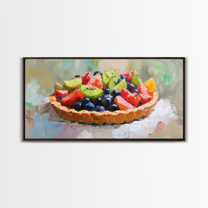 Colorful Fruit Tart Still Life With Strawberries, Framed Canvas Print, Kitchen Wall Art, Dessert Art, Cafe Decor, Foodie Gift