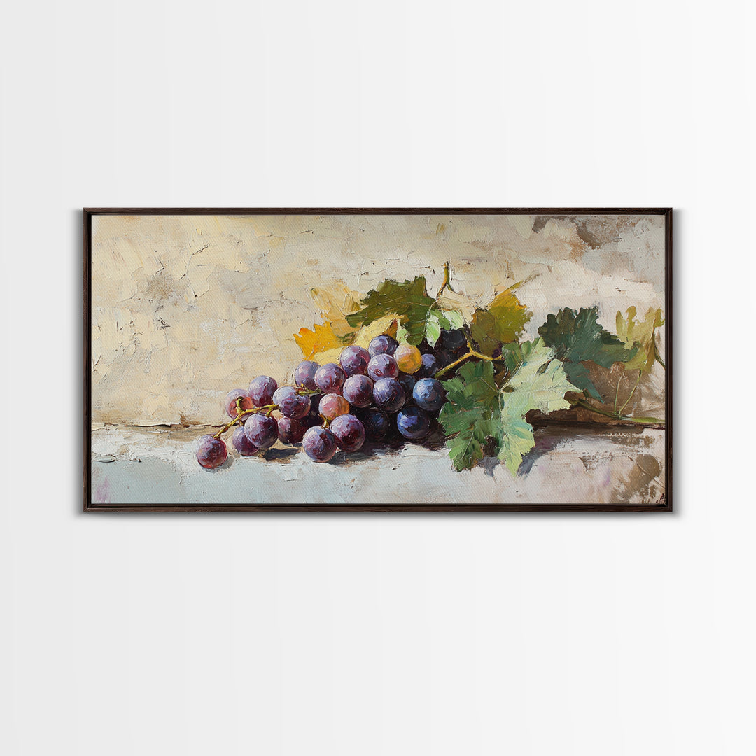 Purple Grapes Still Life Canvas Print, Rustic Kitchen Wall Art, Vineyard Decor, Wine Country Print, Farmhouse Dining Room