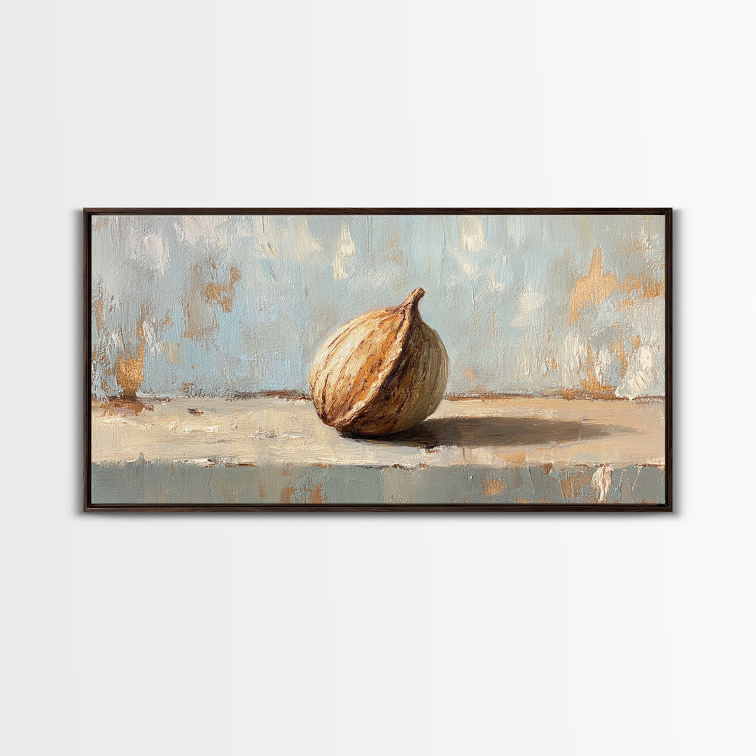 Single Fig Still Life Canvas Print, Rustic Kitchen Wall Art, Neutral Farmhouse Decor, Food Painting For Dining Room Wall Decor