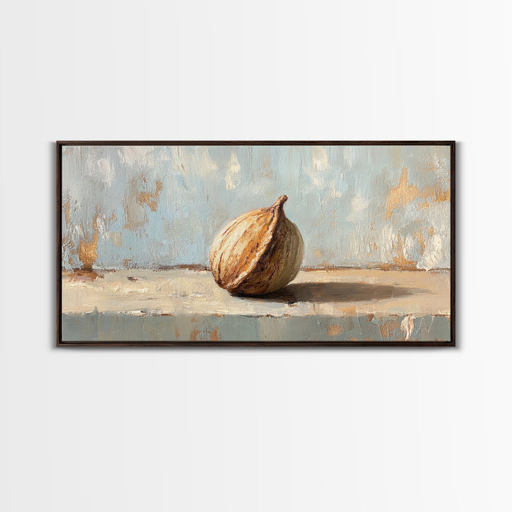 Single Fig Still Life Canvas Print, Rustic Kitchen Wall Art, Neutral Farmhouse Decor, Food Painting For Dining Room Wall Decor