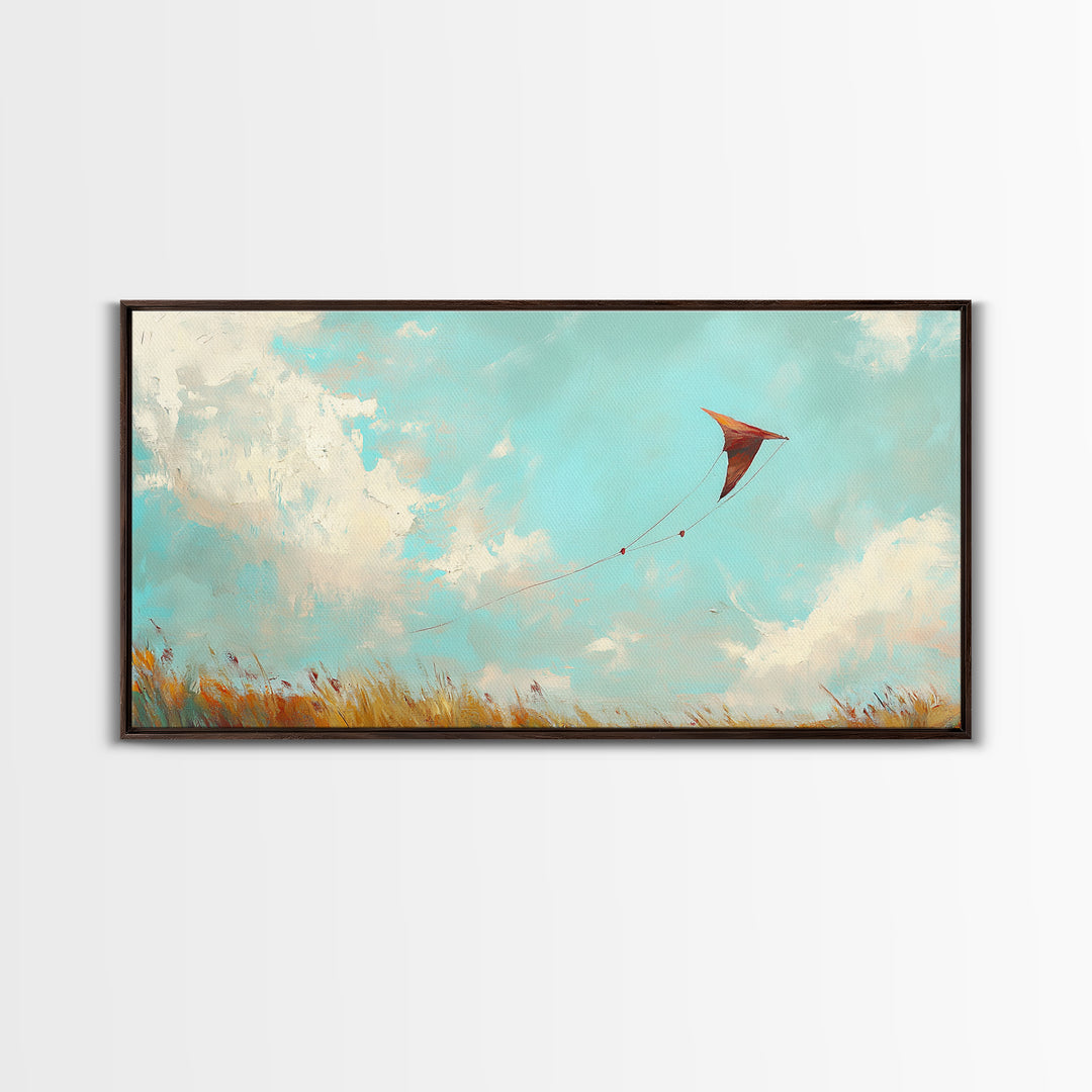 Red Kite In Blue Summer Sky Wall Art, Whimsical Canvas Print For Kids Room Decor, Nursery Decor And Coastal Home Decor Gift