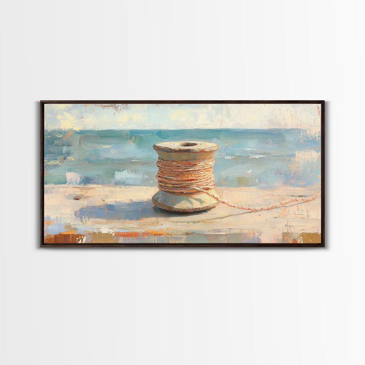 Orange Twine Spool By Blue Window Wall Art, Nautical Canvas Print For Coastal Decor, Rustic Home Decor And Office Decor Gift